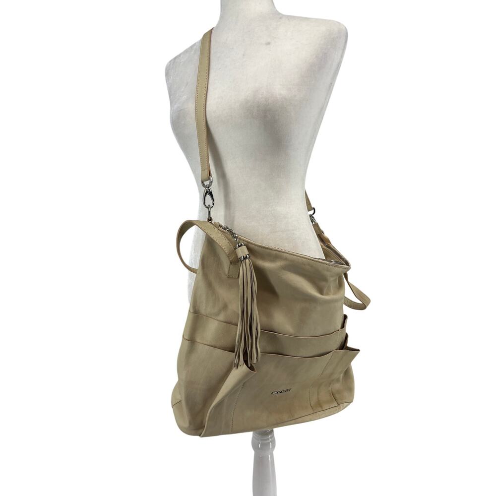 Pulicati Cream Ivory Soft Leather Large Tote‎ Shoulder Bag Tassel Pockets